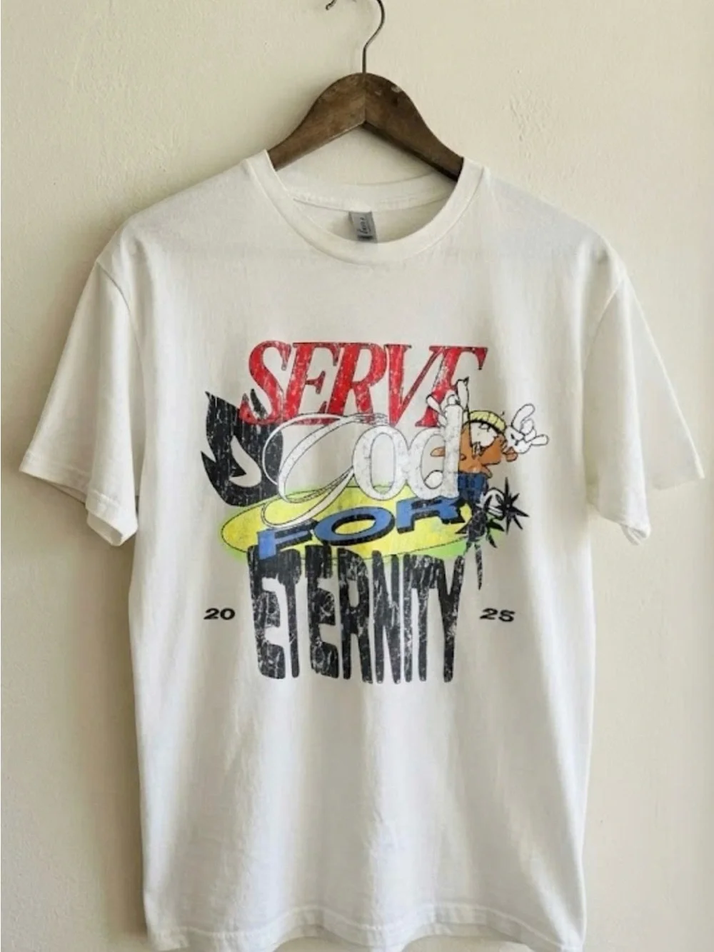 Gildan White Graphic 'Serve God For Eternity' Short Sleeve Tee | Unisex Shirt
